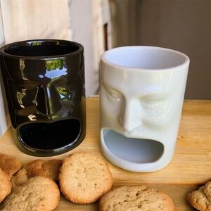 set of 2 BIA Cordon Bleu big mouth face ceramic mug cookies tea snack like new